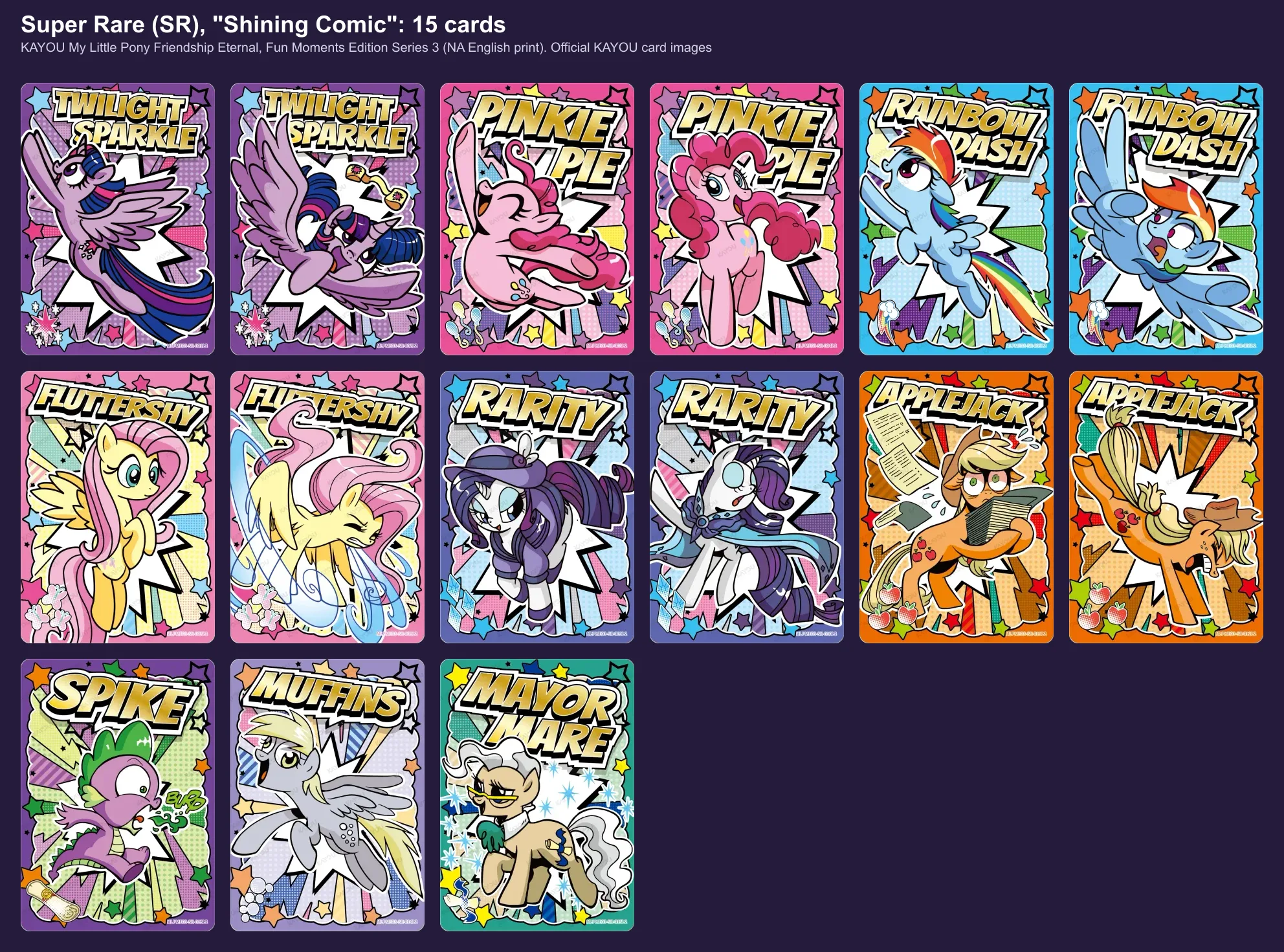 The fifteen Super Rare Shining Comic cards of Fun Moments 3