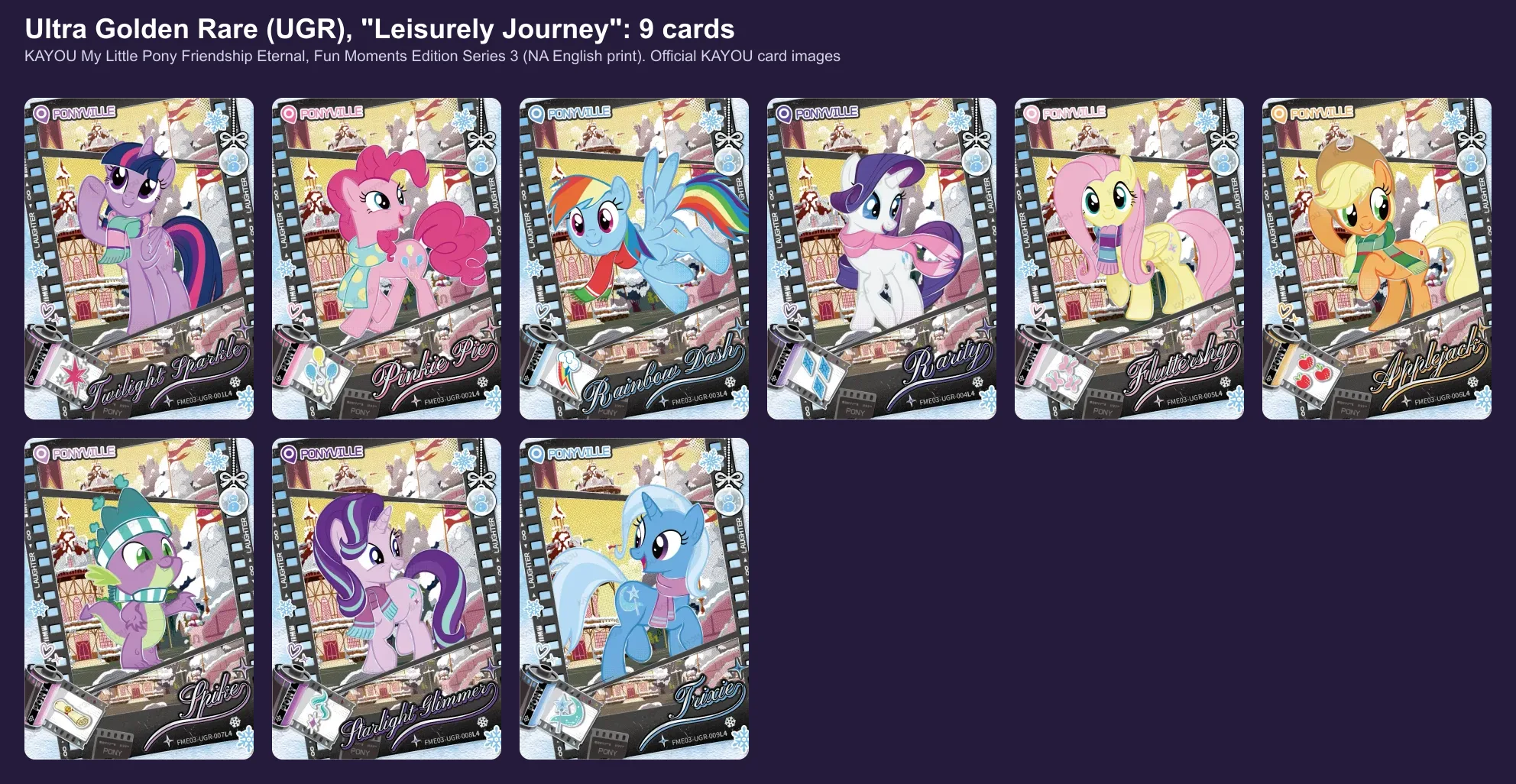 The nine Ultra Golden Rare Leisurely Journey cards of Fun Moments 3