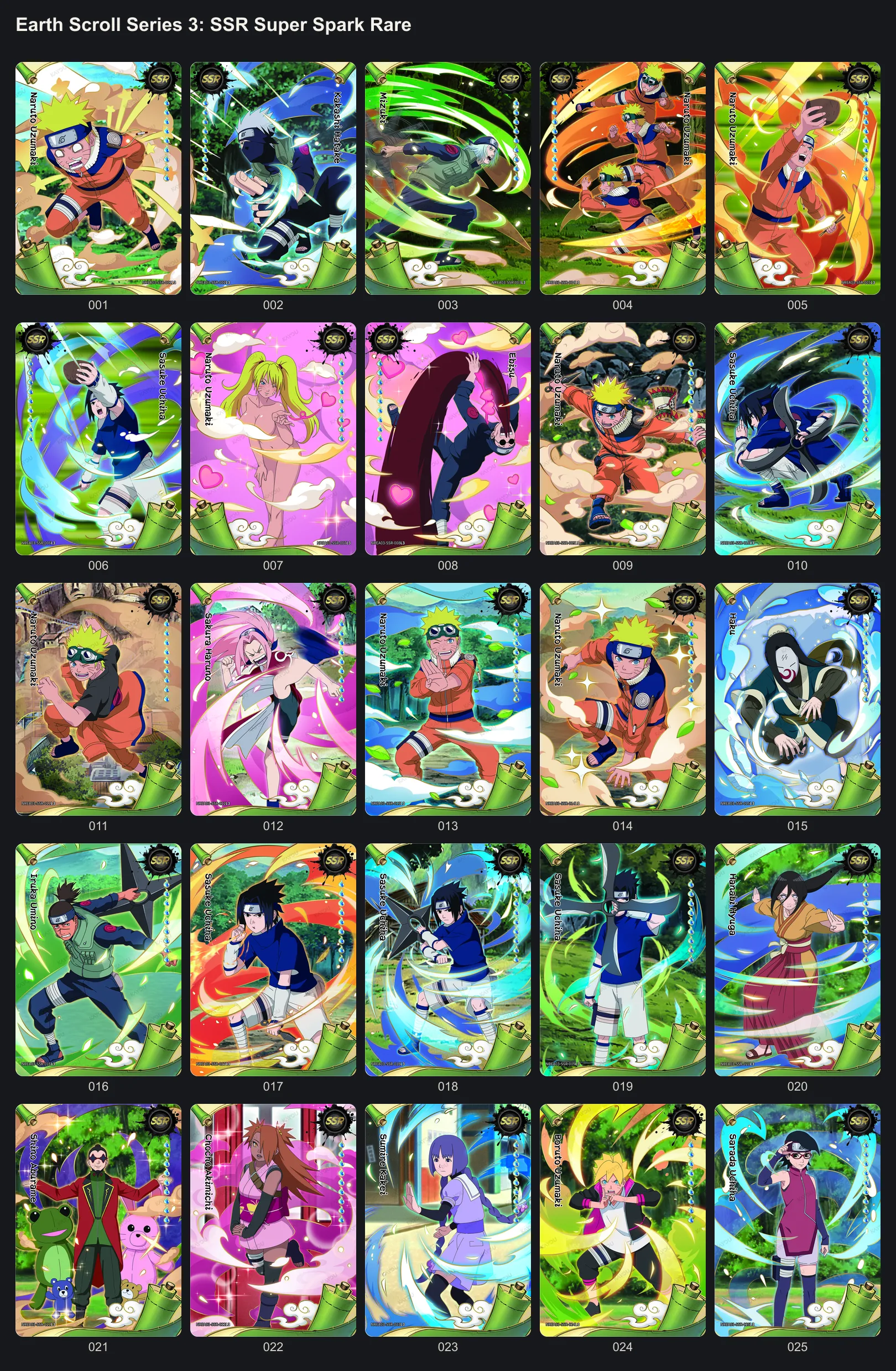 The twenty-five SSR cards of Earth Scroll Series 3