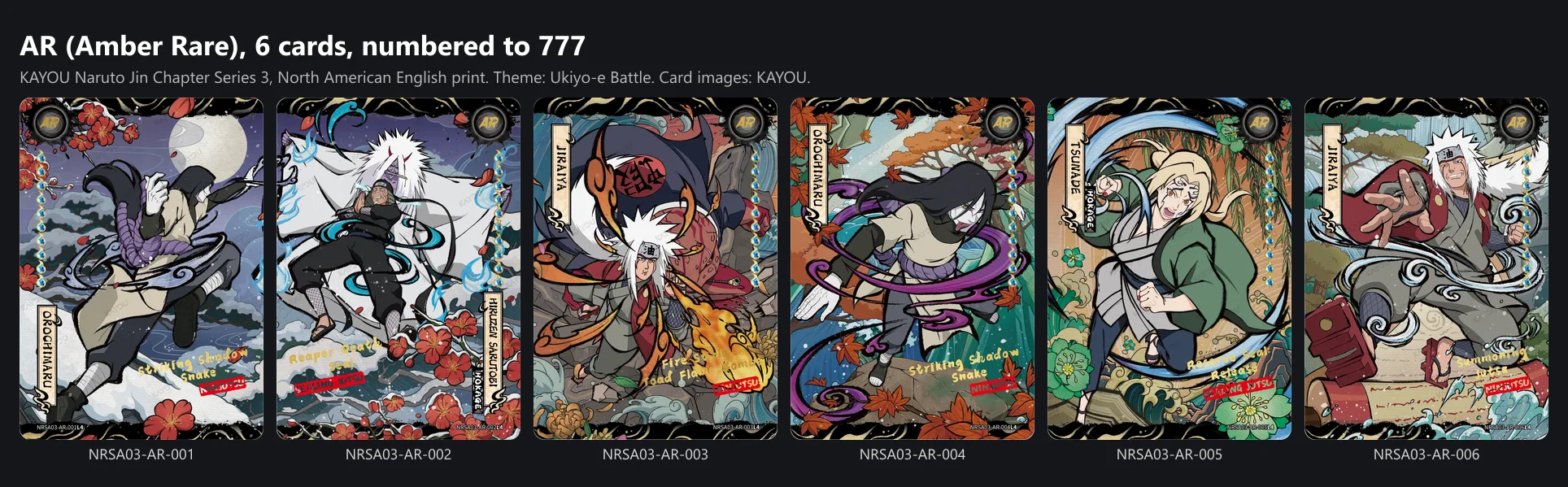 The six Amber Rare cards of Jin Chapter Series 3