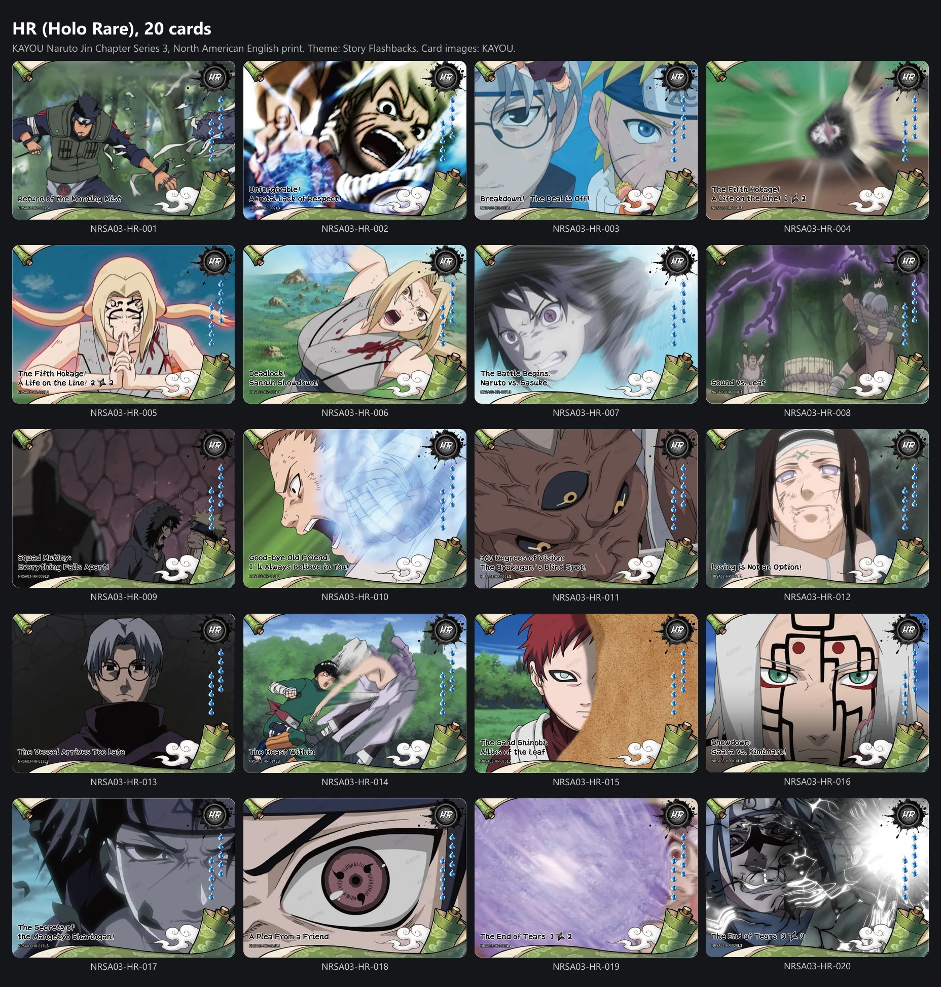 The twenty Holo Rare cards of Jin Chapter Series 3