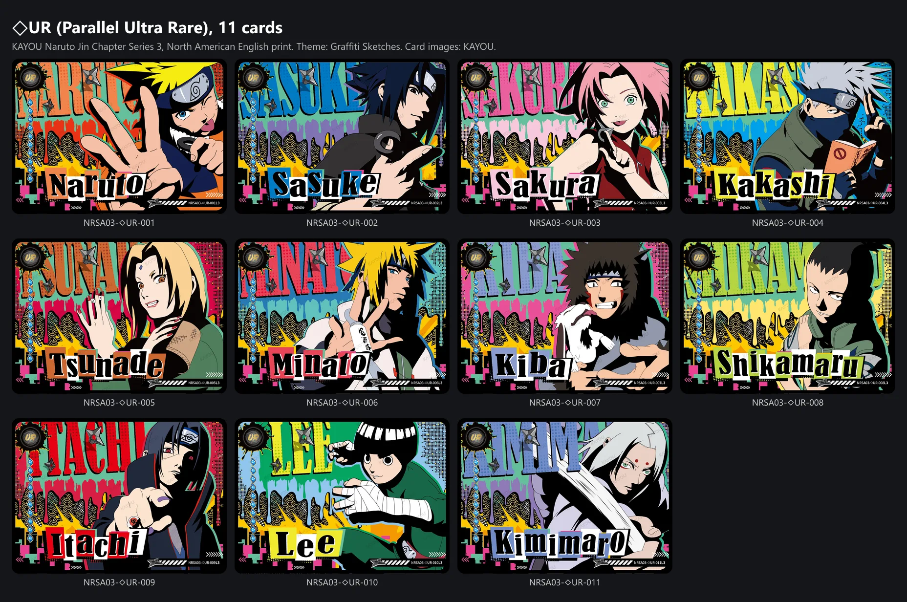 The eleven Parallel Ultra Rare cards of Jin Chapter Series 3