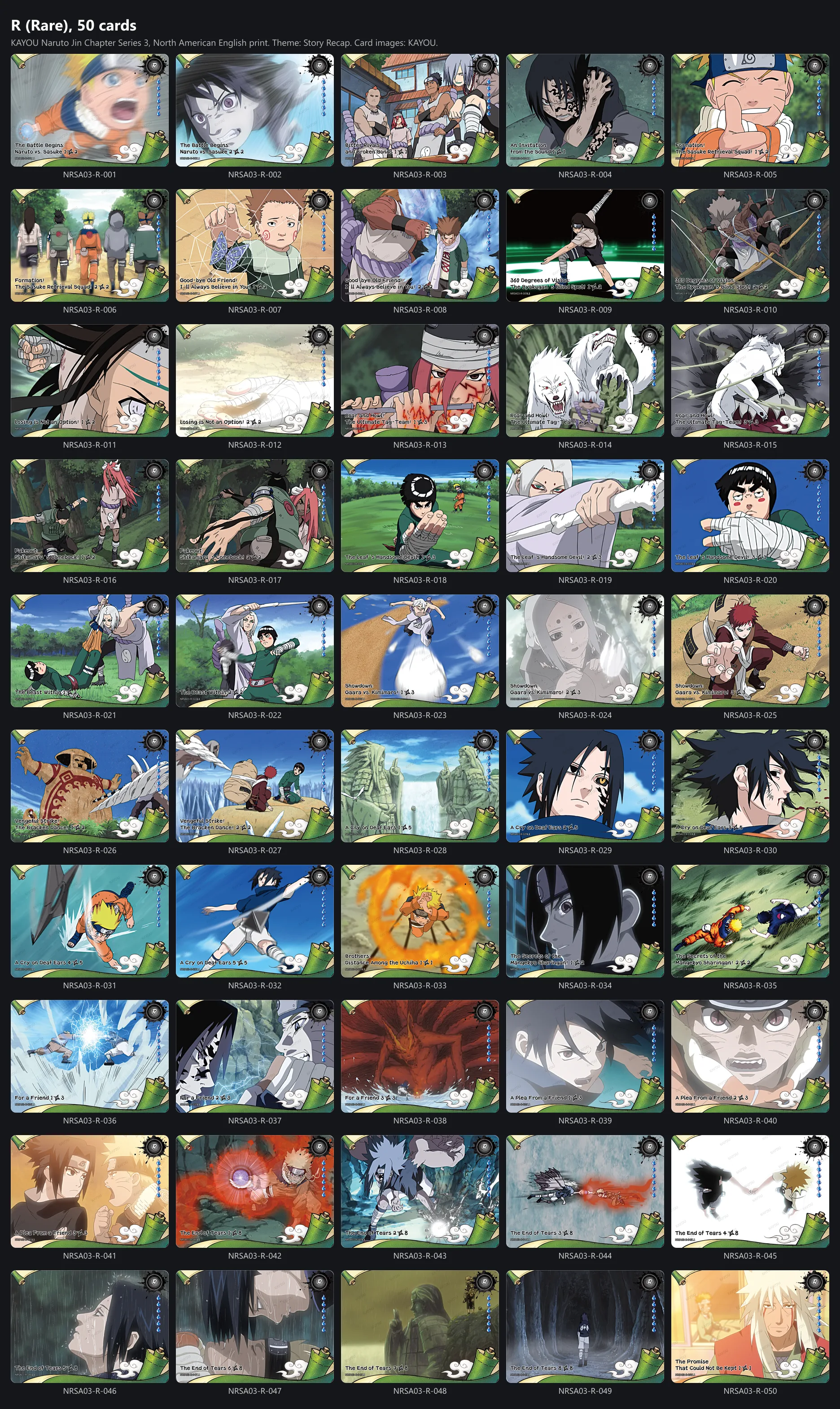 The fifty Rare cards of Jin Chapter Series 3