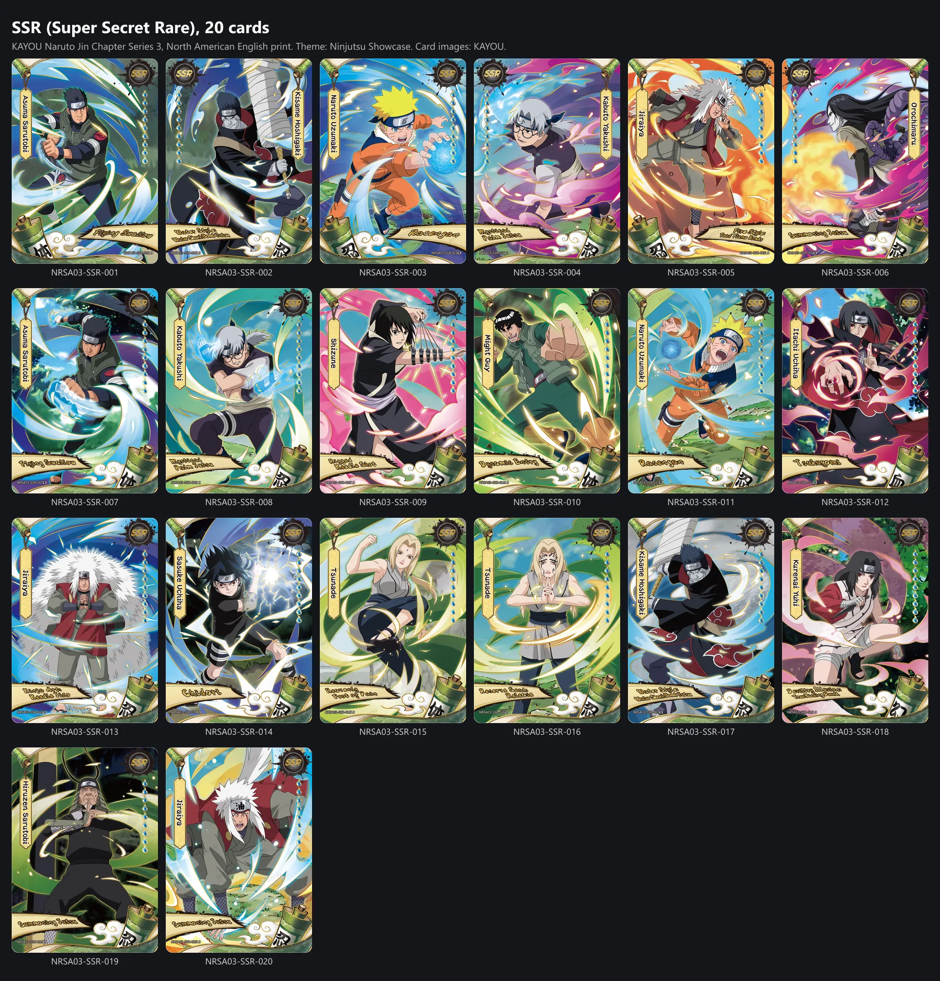 The twenty Super Secret Rare cards of Jin Chapter Series 3