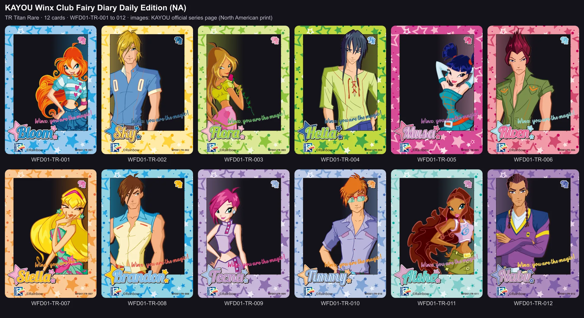 The twelve Titan Rare cards of the Daily Edition