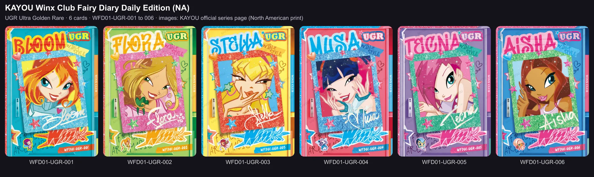 The six Ultra Golden Rare cards of the Daily Edition