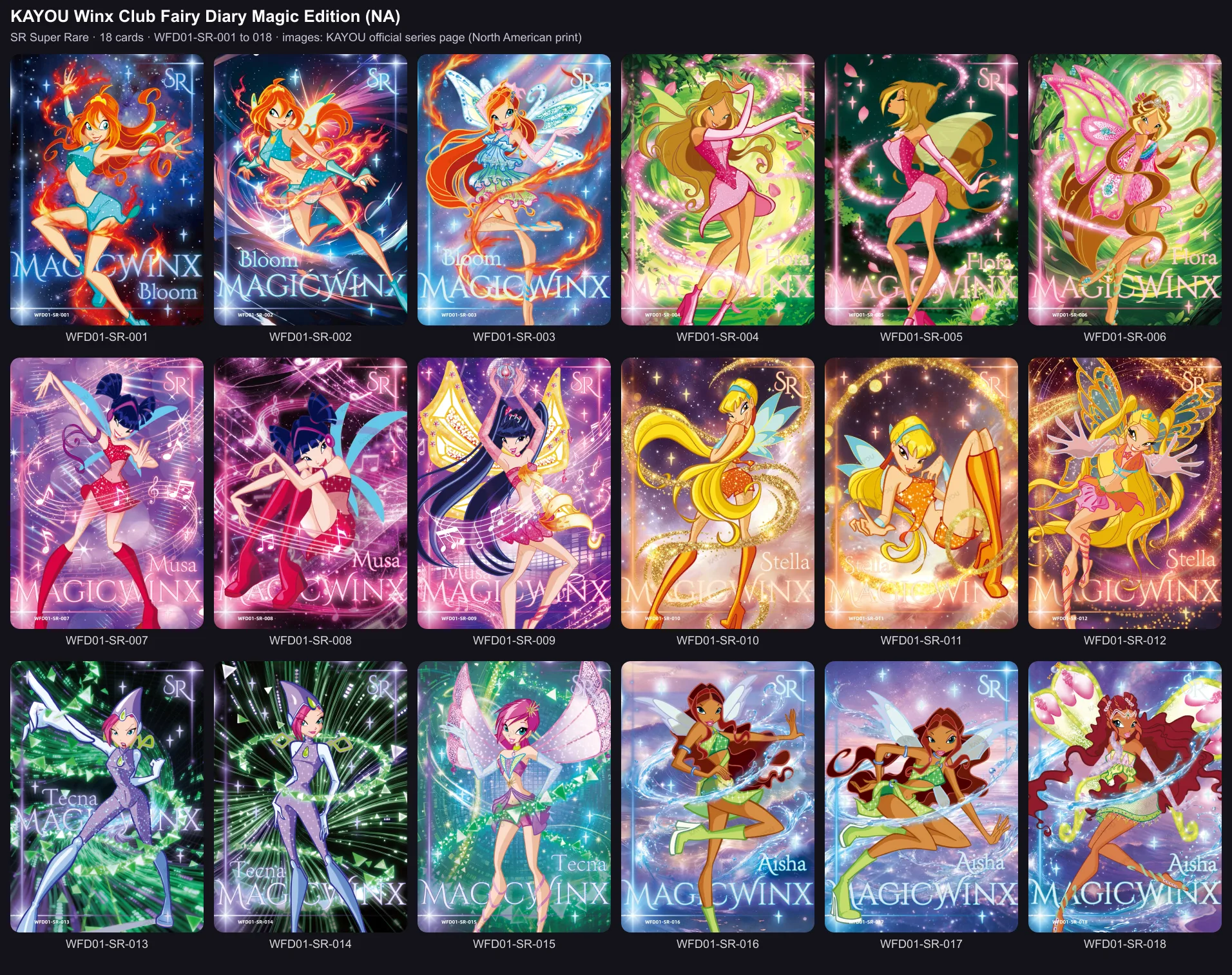 The eighteen Super Rare cards of the Magic Edition