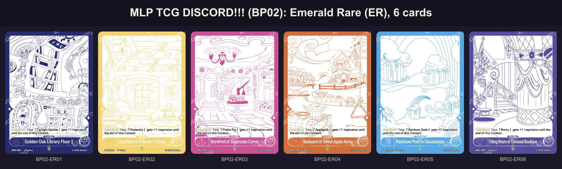 The six Emerald Rare scene cards of DISCORD!!!