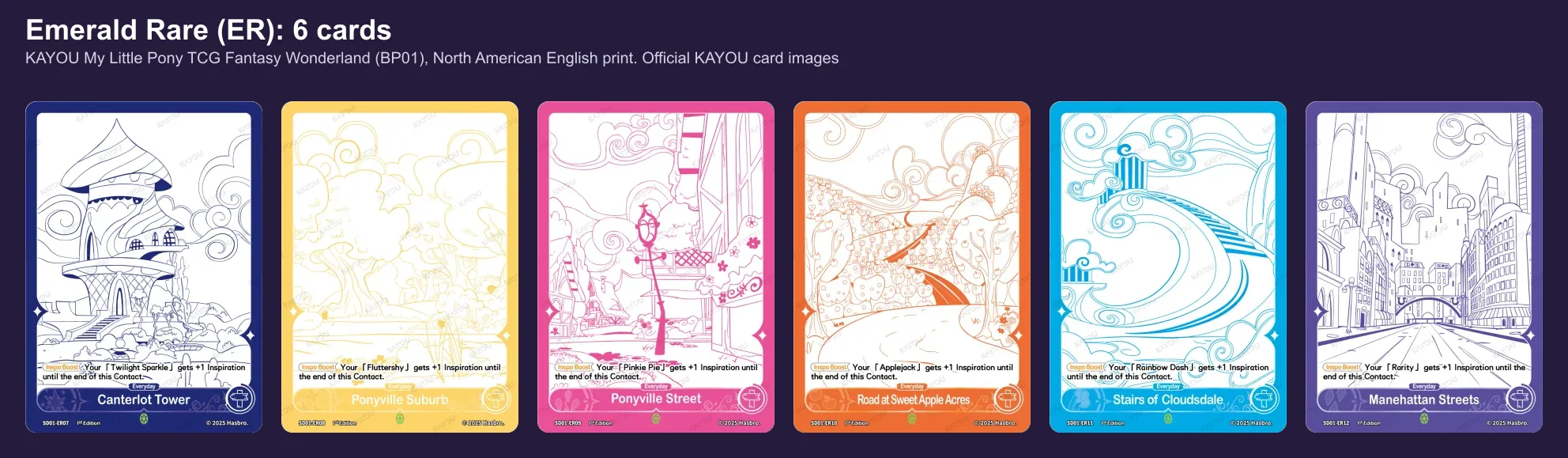 The six Emerald Rare scene cards of Fantasy Wonderland