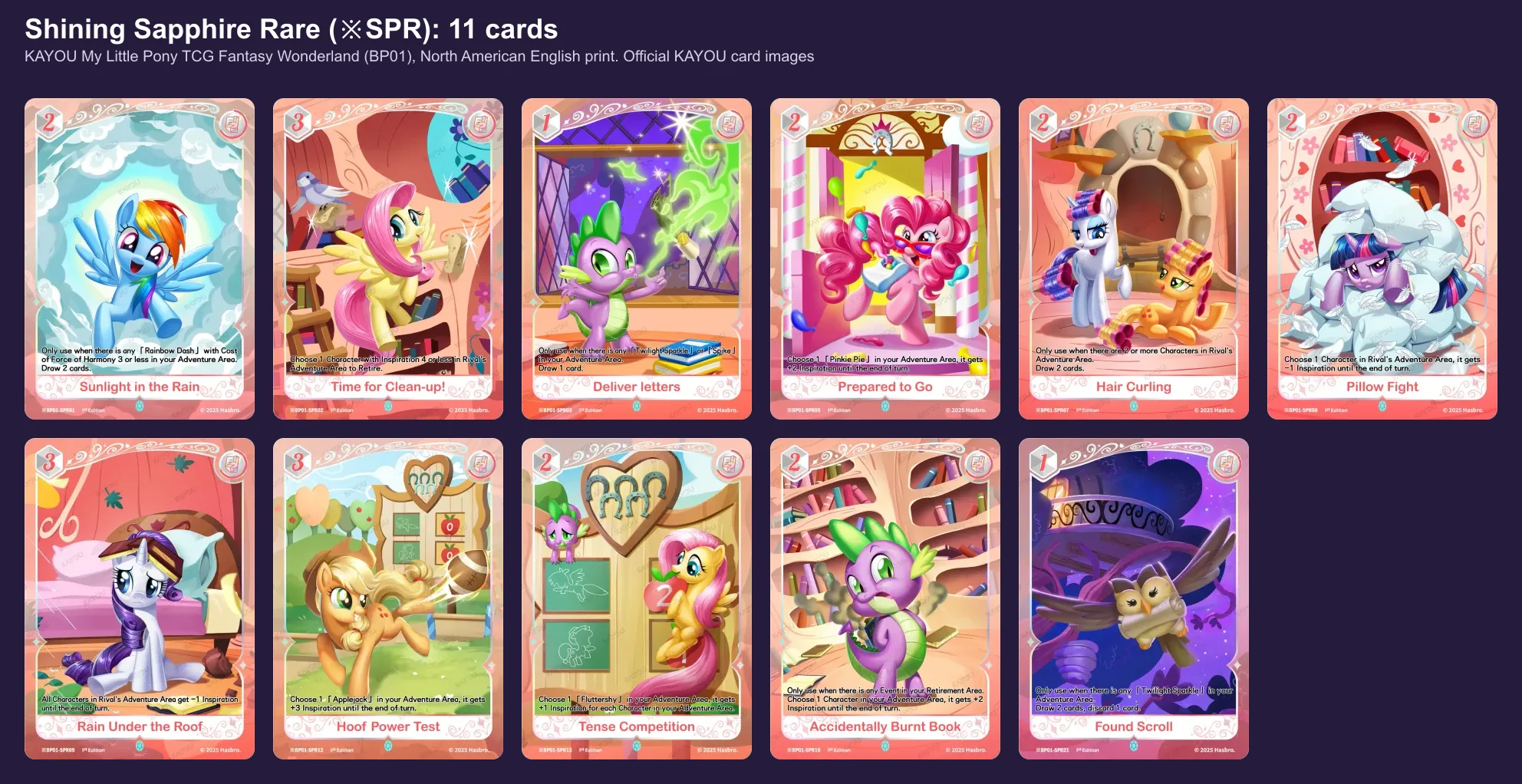 The eleven Shining Sapphire Rare event cards of Fantasy Wonderland