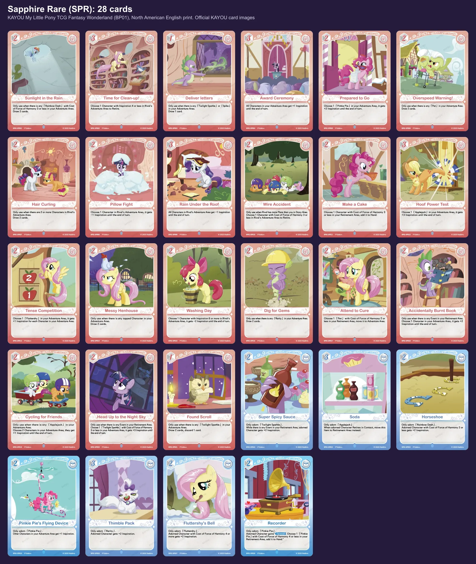 The 28 Sapphire Rare event and item cards of Fantasy Wonderland