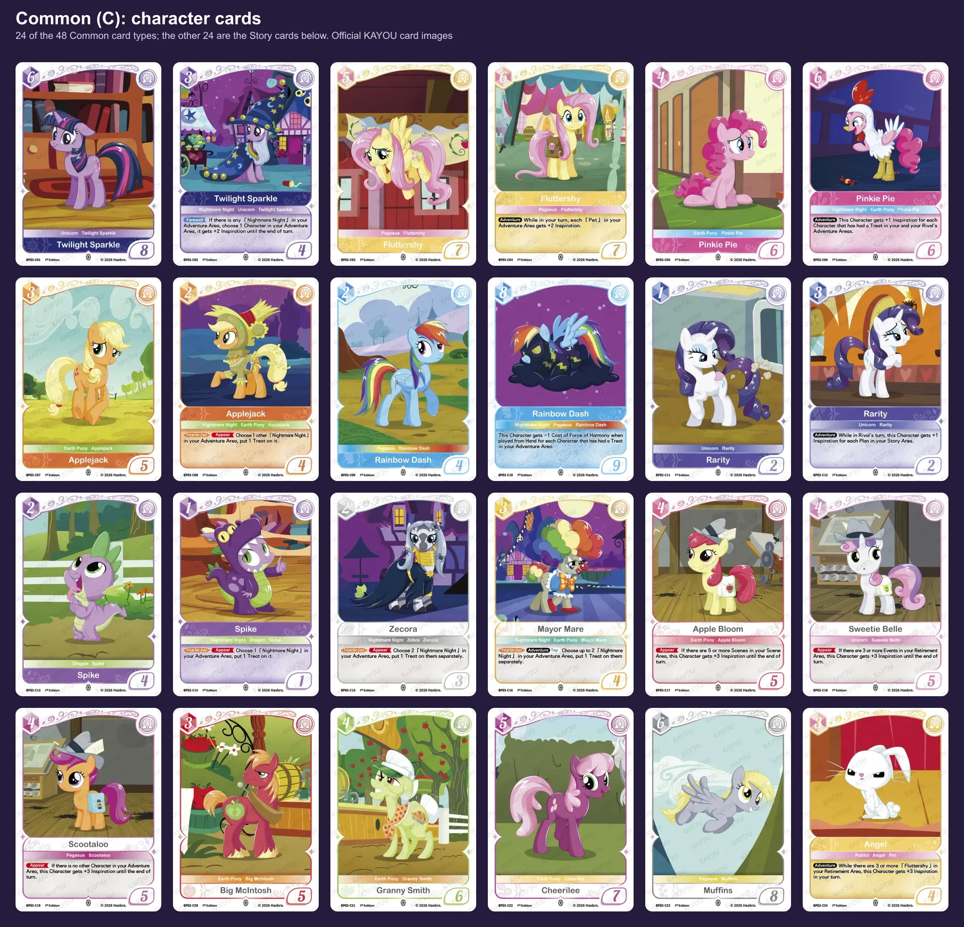 The 24 Common character cards of Nightmare Night