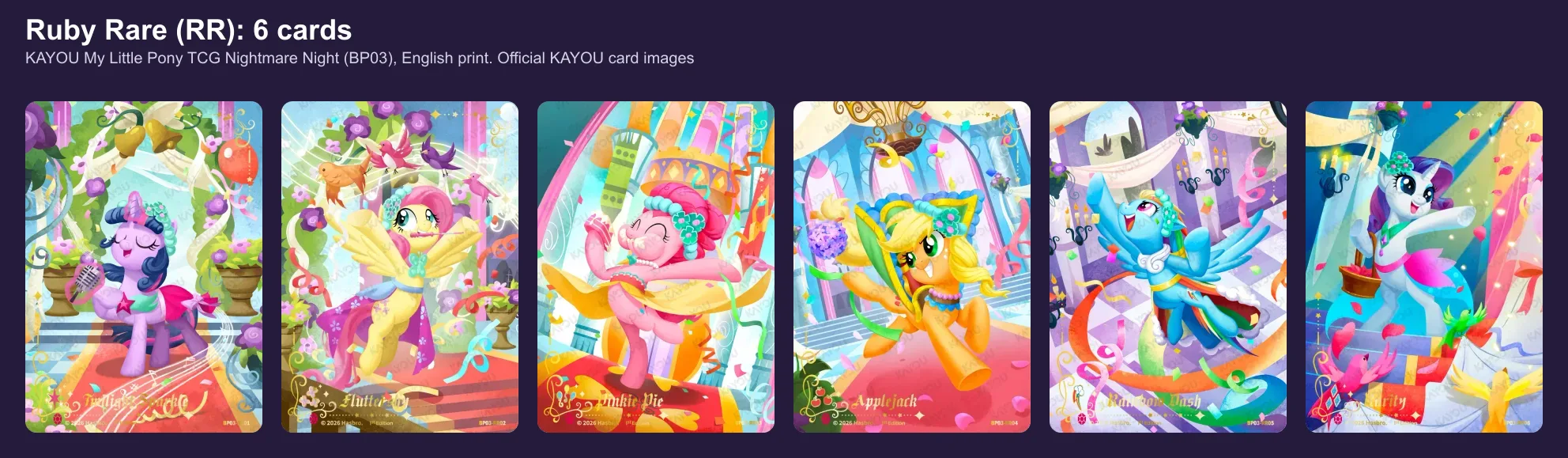 The six Ruby Rare cards of Nightmare Night
