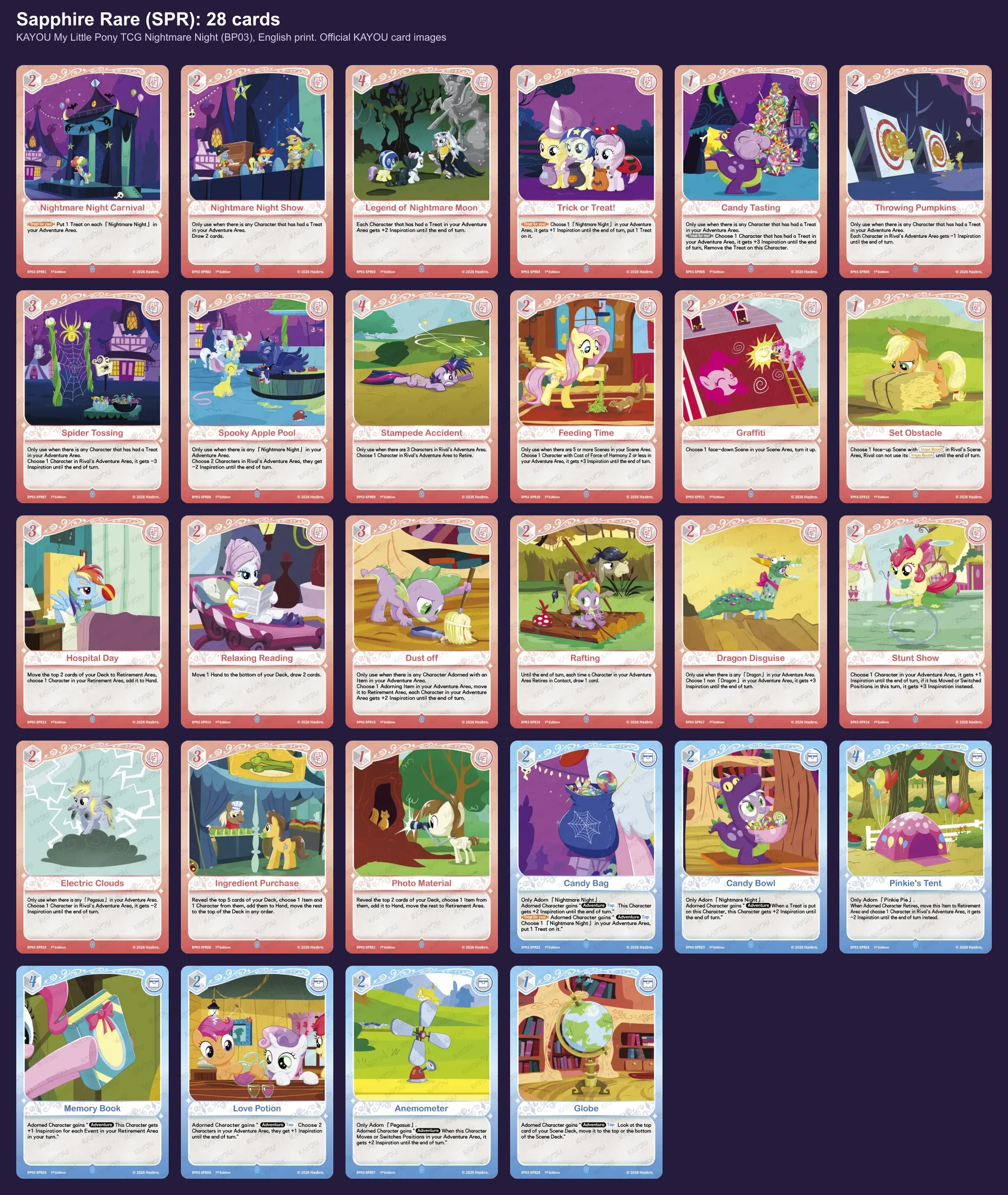 The 28 Sapphire Rare event and item cards of Nightmare Night